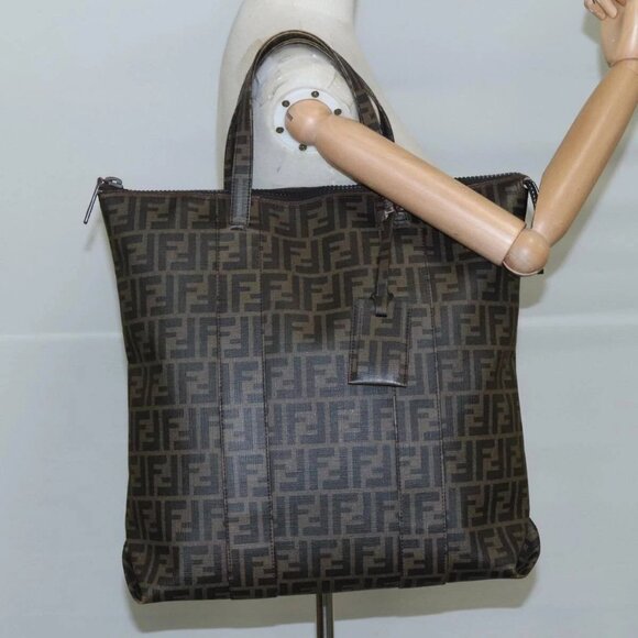 FENDI Zucca Canvas Tote Bag PVC Brown Black 7Va196 Auth mr923 - Picture 3 of 16